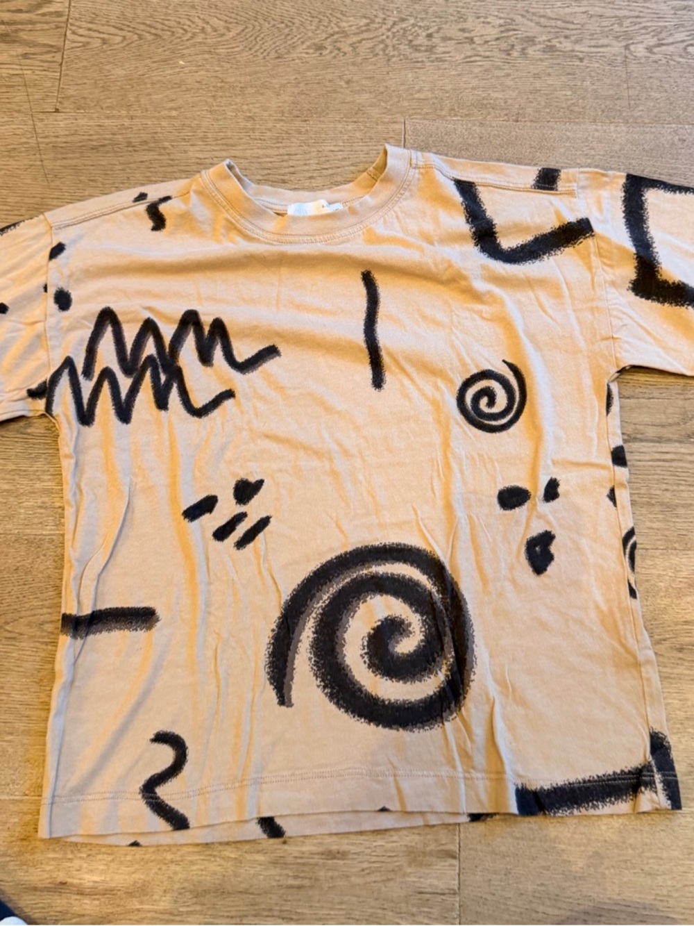 Kids Zara Short Sleeve art Graphic Tee - gray & Beige Palm Print - Picture 4 of 5